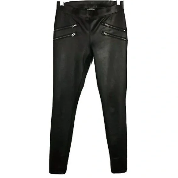 Express Women's Black Faux Leather Mid Rise Leggings Size M - Picture 1 of 5